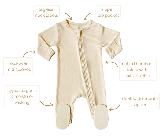 Stretchy Ribbed Bamboo Footie - Cream
