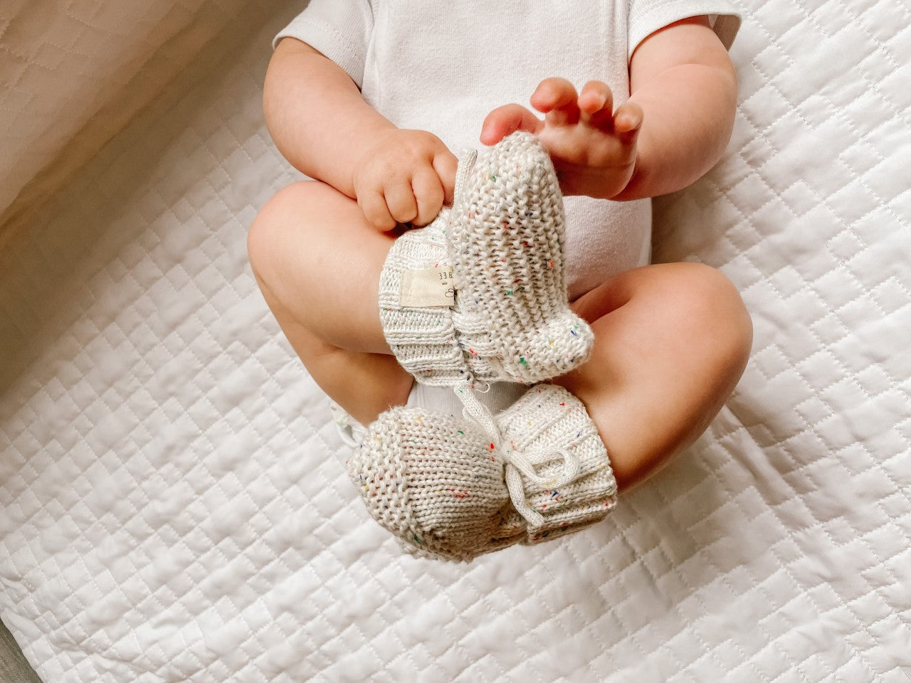 Handmade Knit Booties - Speckled White