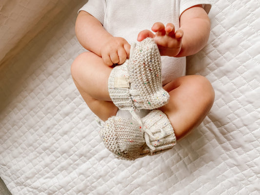 Handmade Knit Booties - Speckled White