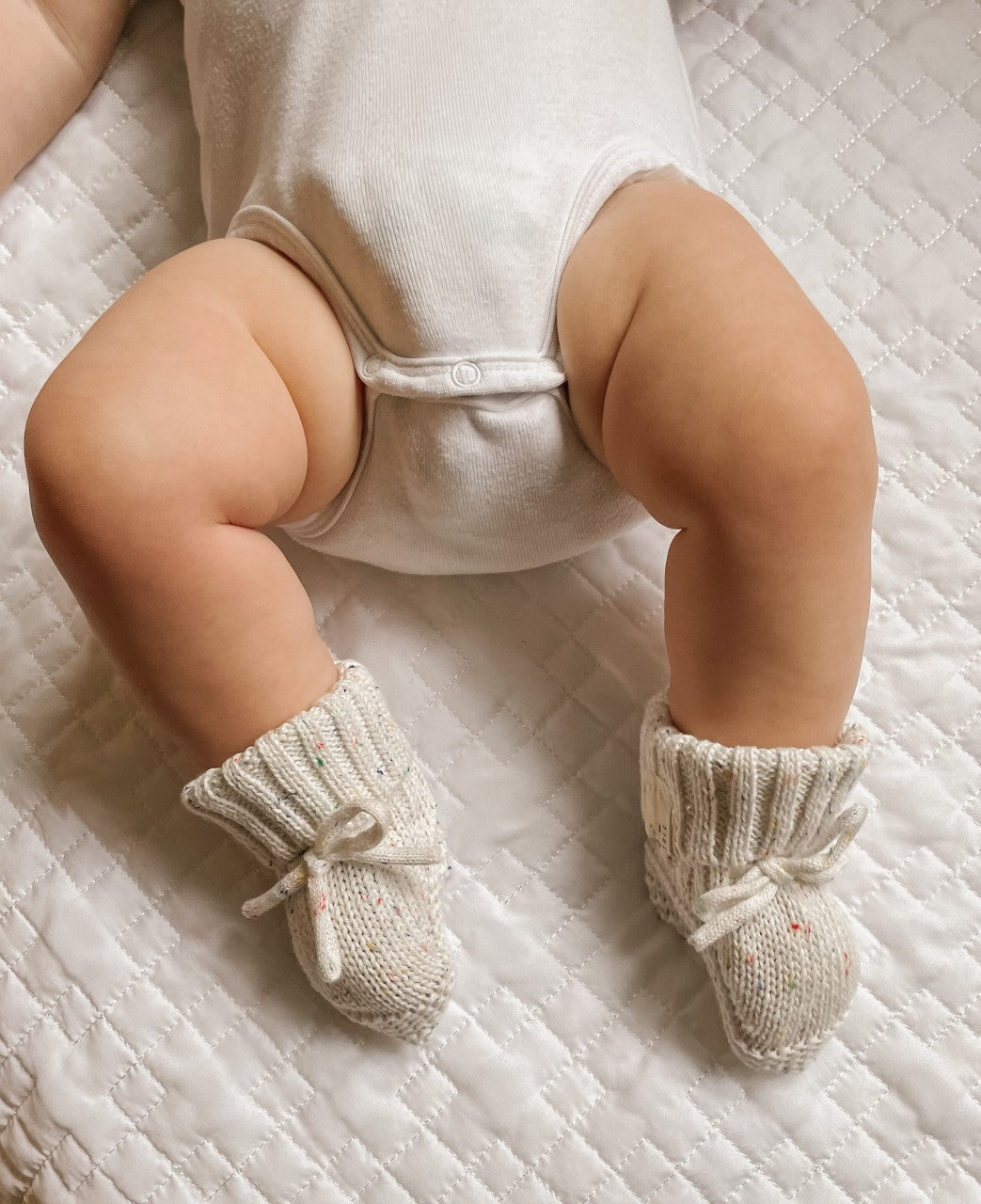 Handmade Knit Booties - Speckled White