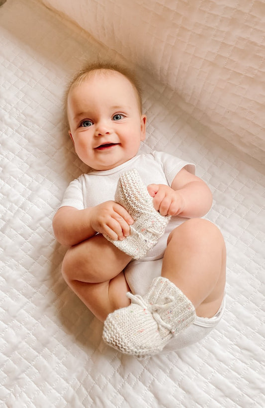 Handmade Knit Booties - Speckled White