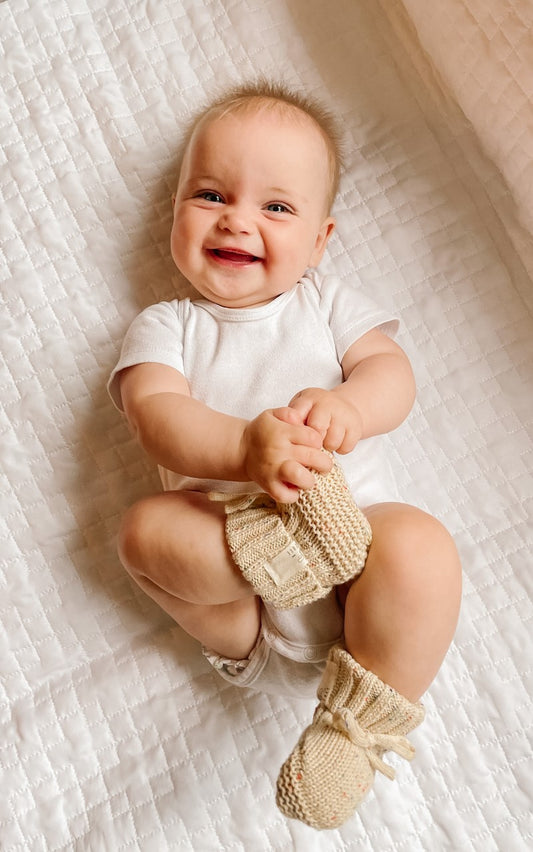 Handmade Knit Booties - Speckled Oat