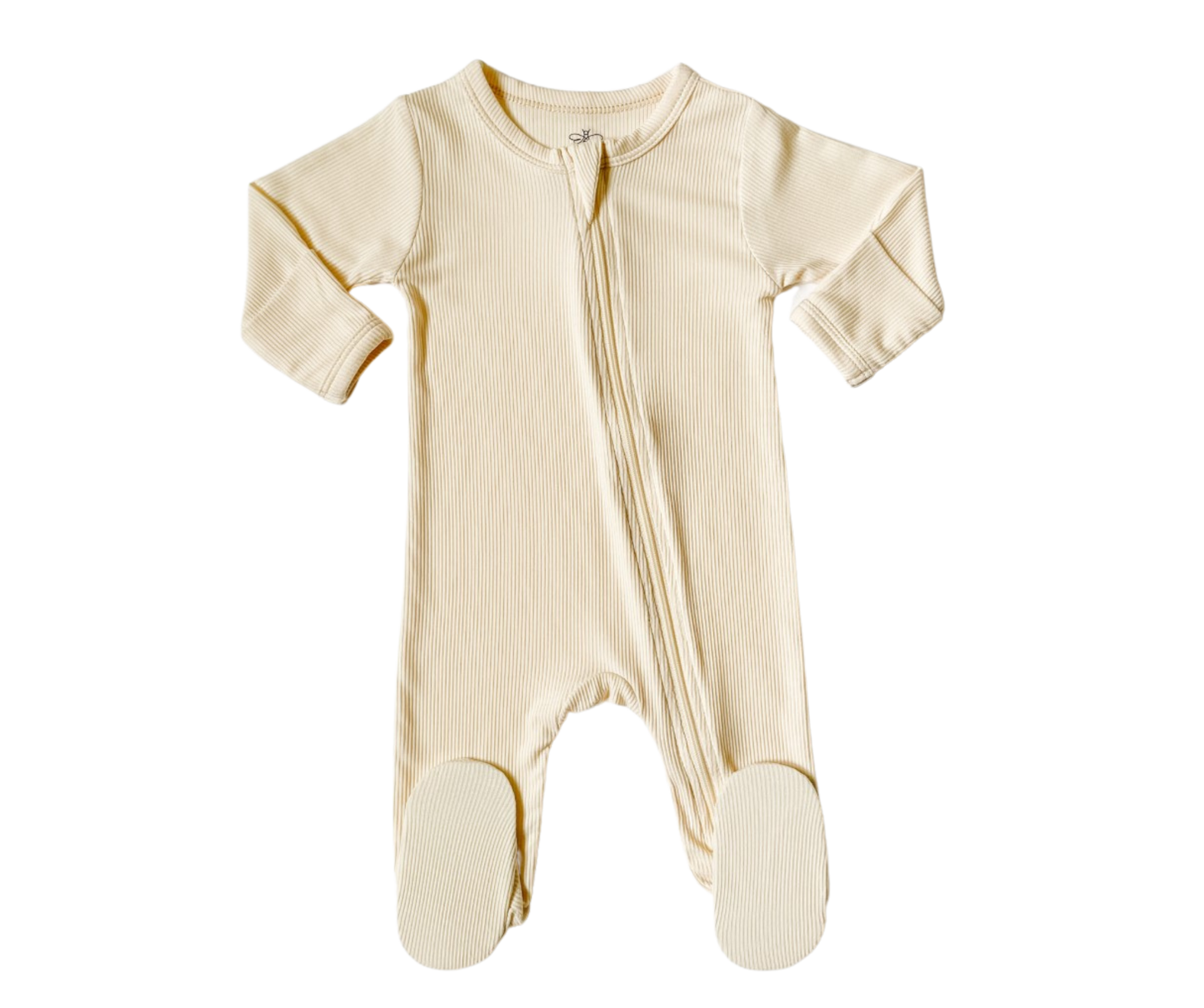 Stretchy Ribbed Bamboo Footie - Cream